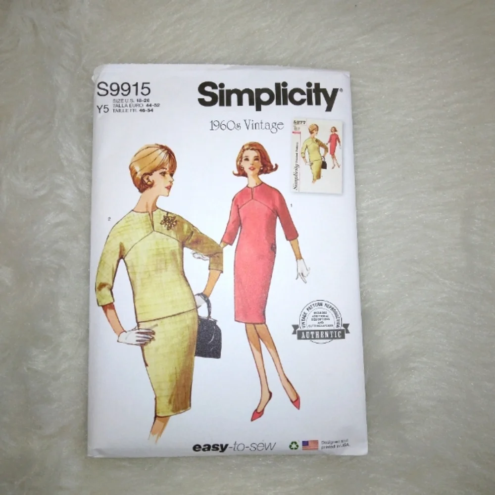 SIMPLICITY S9915 Sz 18-26 Easy-to-Sew One Or Two Piece 1960s Vintage Dress